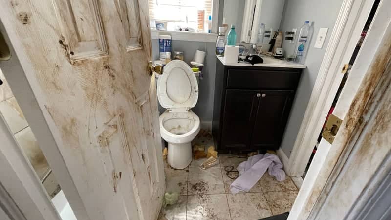 Category 3 sewage backup contamination in a residential bathroom requiring certified decontamination in Greater Philadelphia
