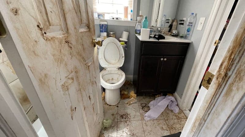 Category 3 sewage backup contamination in a residential bathroom requiring certified decontamination in Greater Philadelphia